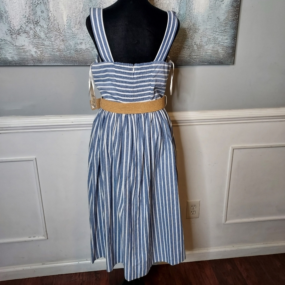 Eliza J Striped Belted Midi  Dres Woven Belt Sz-10 - Picture 8 of 9